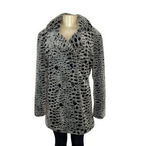 Unique New York Women's Grey Faux Leopard Fur Double-Breasted Coat Sz S